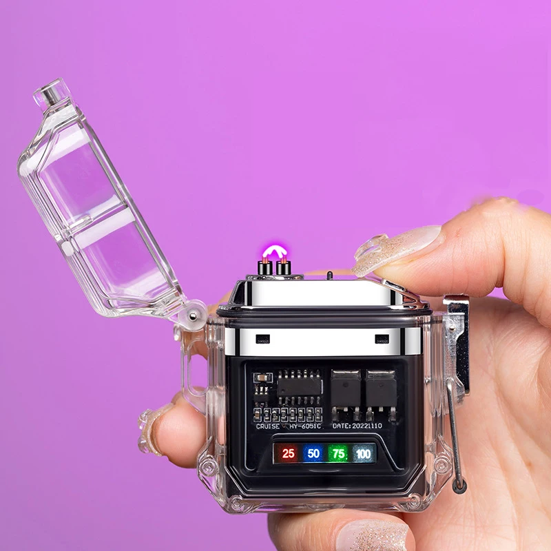 

Электронная зажигалка, импульсный ветрозащитный воспламенитель с двойной дугой, индивидуальная наружная Водонепроницаемая Зажигалка для сигар с ощущением технологии