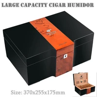 370x255x175mm Cedar Wood Cigar Humidor Professional LargeCapacity Cigarette Case Double Layer Portable Black Cigar Box Cool Gift