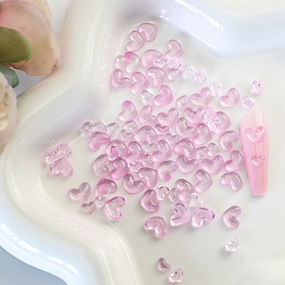 100 шт. блестящее сердце любви смола Kawaii дизайн ногтей очаровательное украшение