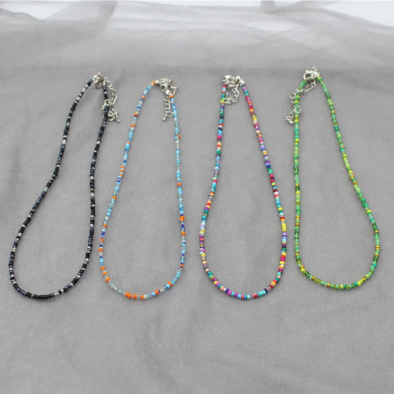 

18PCS Seed Beads Strand Choker Necklace Women String Collar Charm Colorful Handmade Bohemia Collier Femme Jewelry Gift