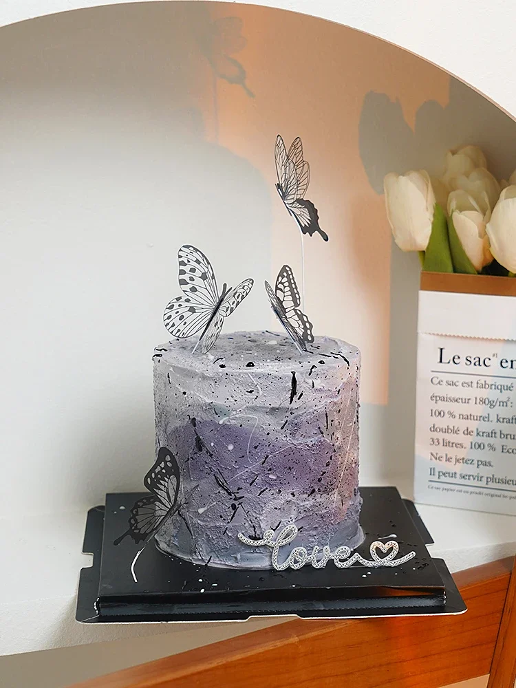 

White Butterfly Cake Topper Happy Birthday Cake Decoration Supplies Handmade for Wedding BirthdayParty BabyShower Supplies Gifts