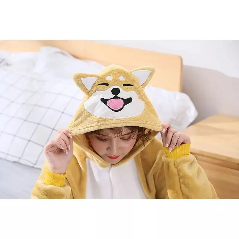 Animal Kigurumi Dog Cartoon Onesie Long Length Women Winter Pajamas Set Adult Men Anime Cosplay Pijama Fleece One-Piece Bodysuit