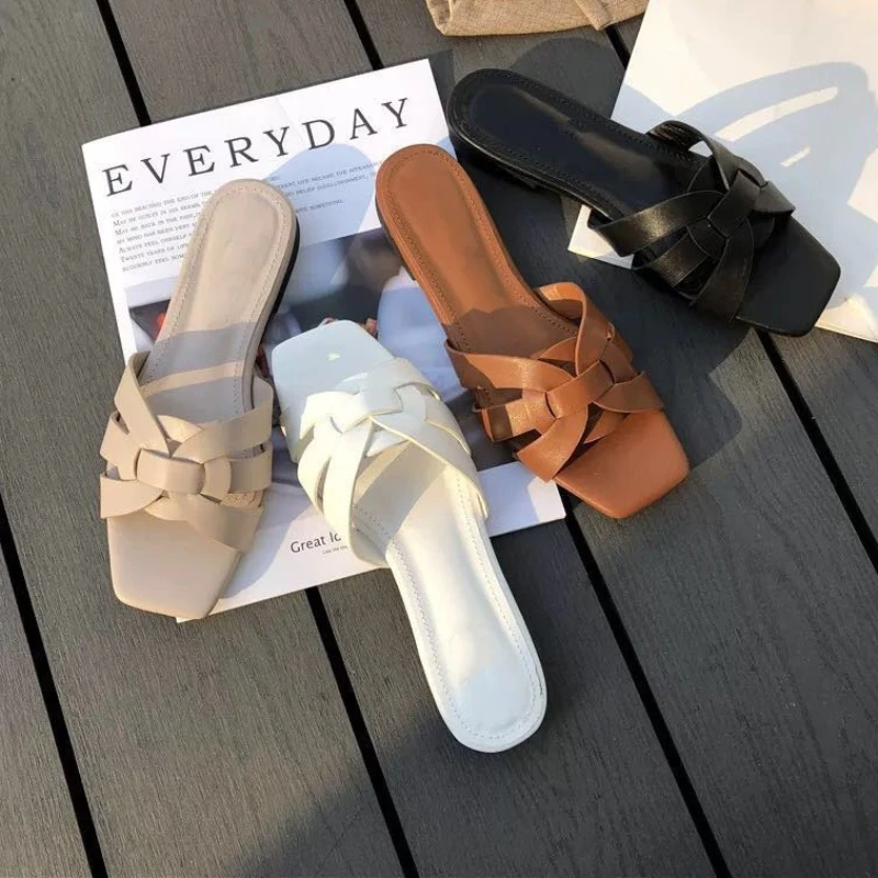 

Women Brand Slippers Summer Slides Open Toe Flat Casual Shoes Leisure Sandal Female Beach Flip Flops Big Size 41