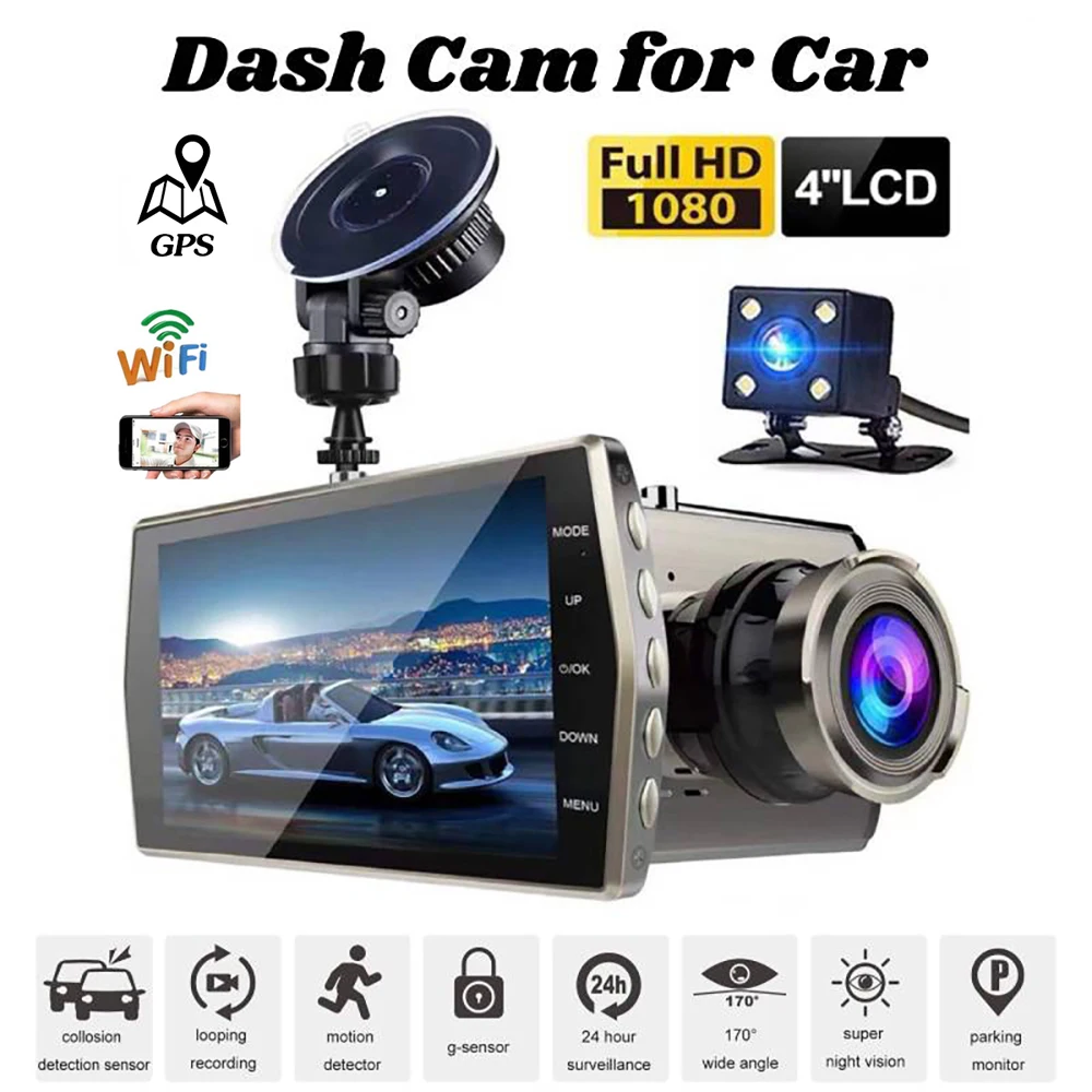 Dash Cam WiFi Car DVR 4.0" Full HD 1080P Rear View Camera Video Recorder Night Vision Auto Dashcam Black Box GPS Car Accessories