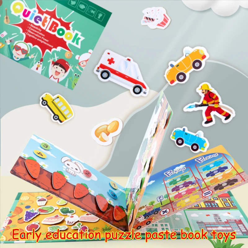 

Children Quiet Book Traffic Character Cognition Montesser Early Education Puzzle Paste Book Toys 1-3 Baby DIY Stickers