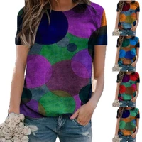 womens summer new polka dot print top 2022 casual pullover round neck short sleeve loose plus size tie dye t shirt