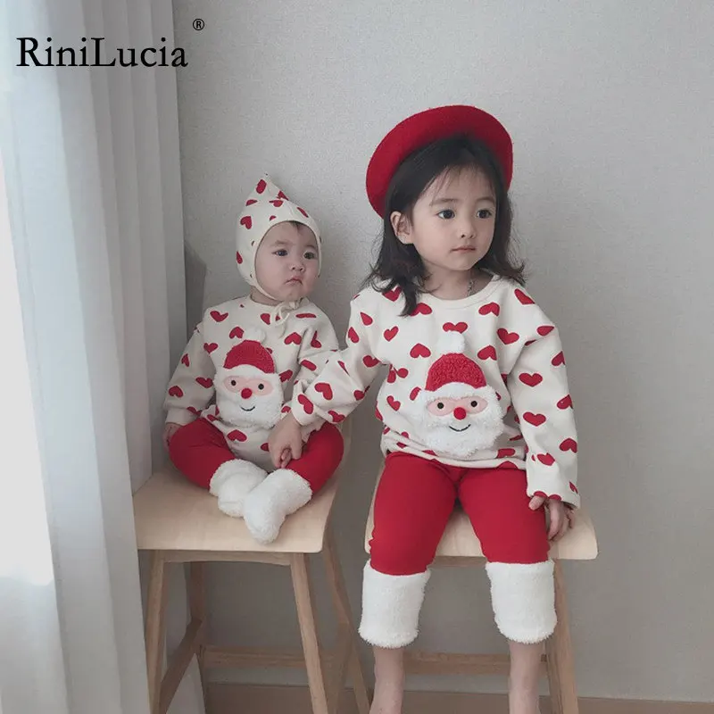 

RiniLucia Christmas Baby Clothes Christmas Fleece Jumpsuit Baby New Year Cartoon Print Kids Long Sleeve Hoodie Tops Outfits