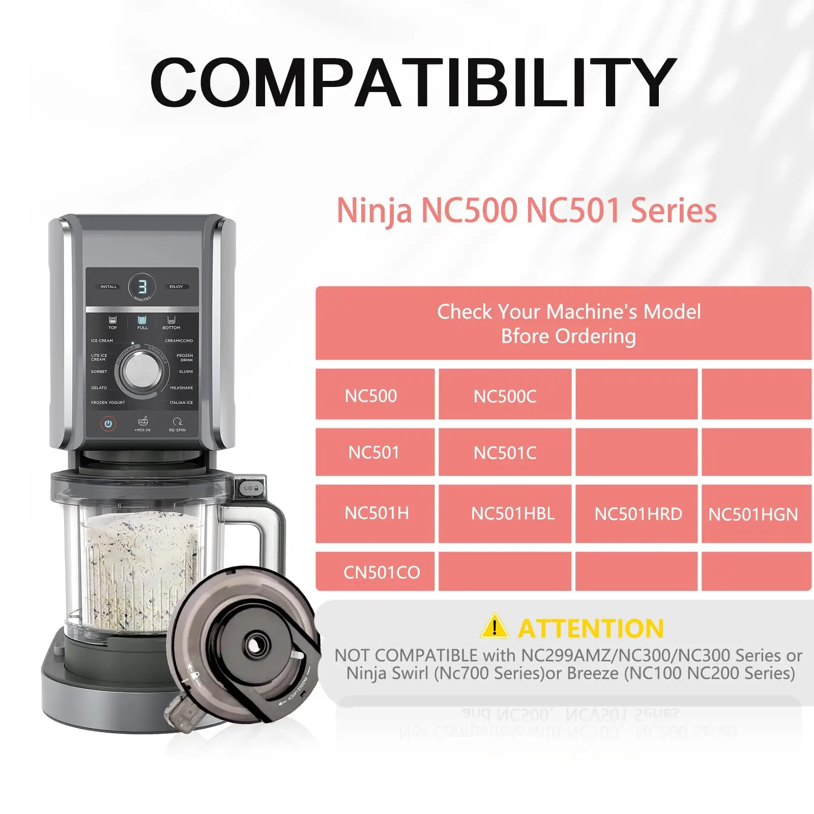 Фото Внешняя крышка чаши для мороженого Ninja NC501 NC500, сменная крышка, совместимая с серией NC500 №3