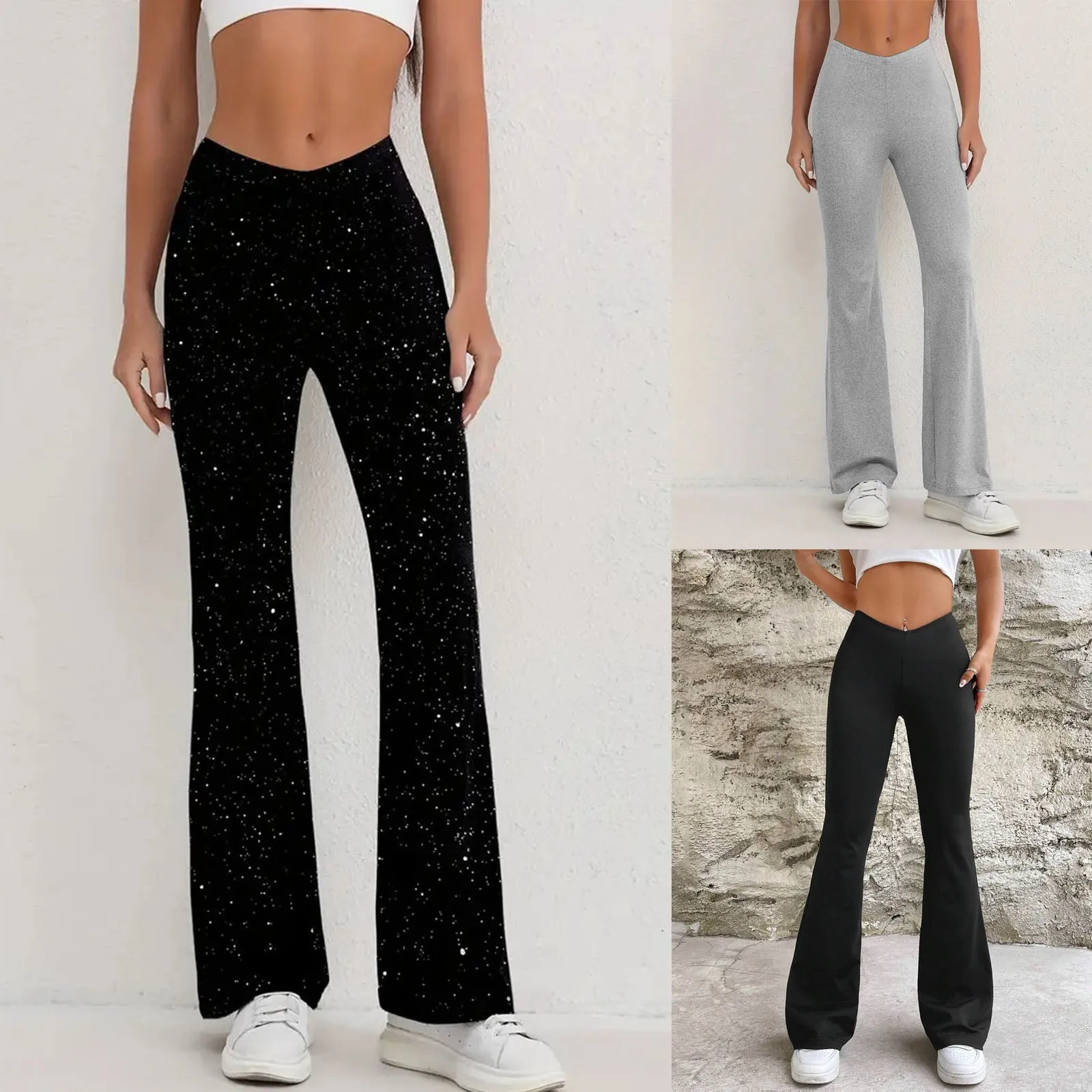 Новые женские повседневные блестящие брюки с блестками и высокой талией