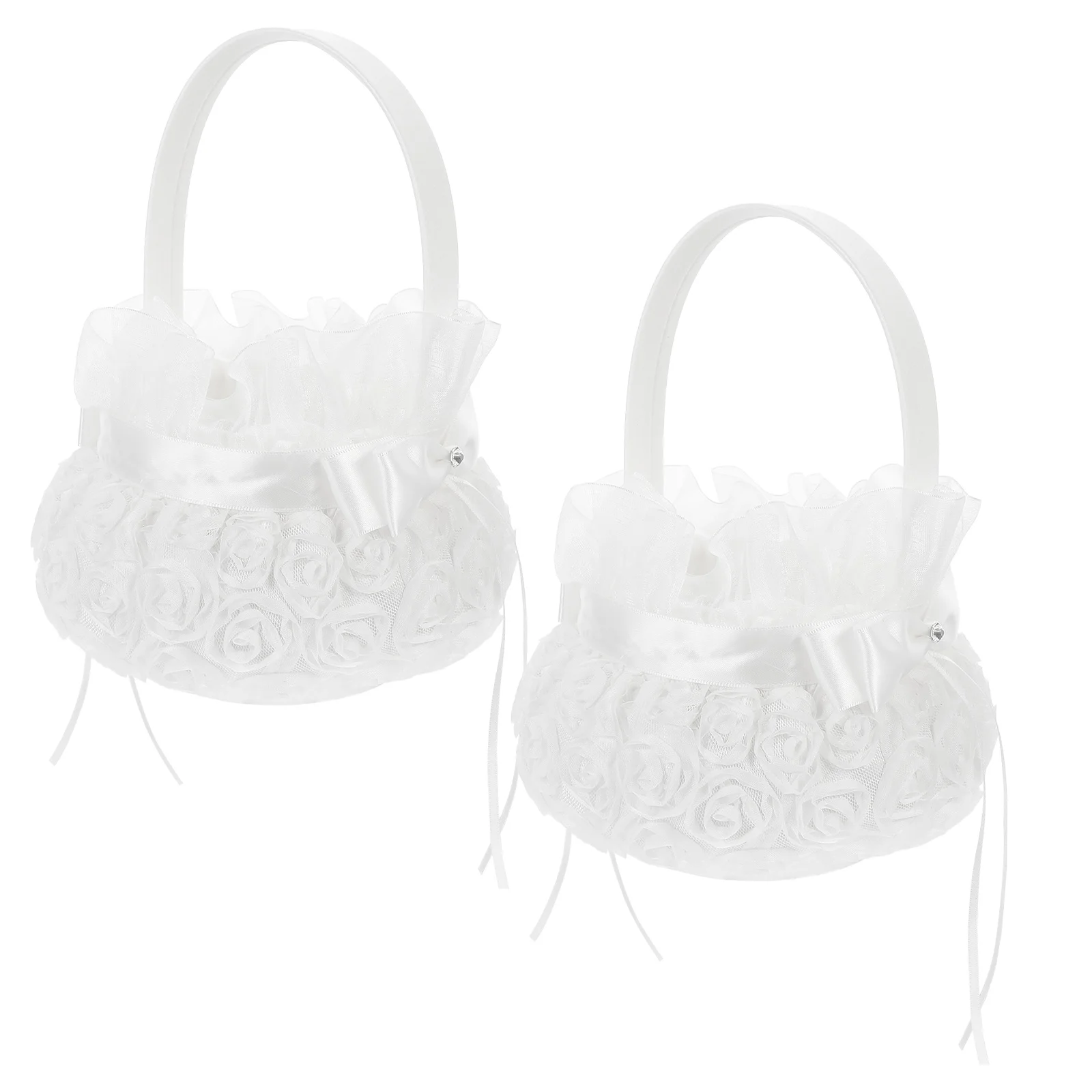 

Basket Flower Wedding Girl Basketsweddings Petals Ceremony White Petalwith Bride Bridal Handle Bowknot Lace Party Set Real Rose