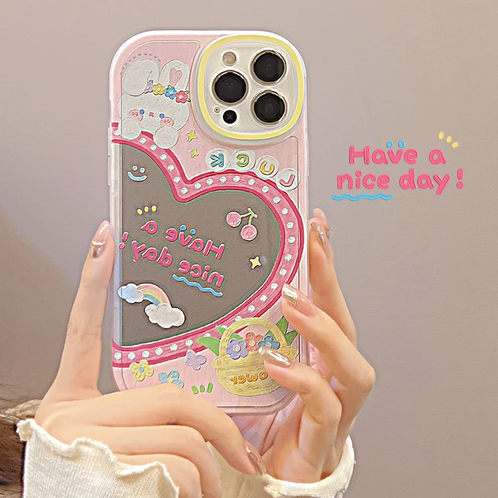 

Cartoon Originality Oil Painting Mirror Pattern Soft Phone Case For IPhone 12 11 13 Pro Max Xs XR X 7 8 Plus Gasbag Back Cover
