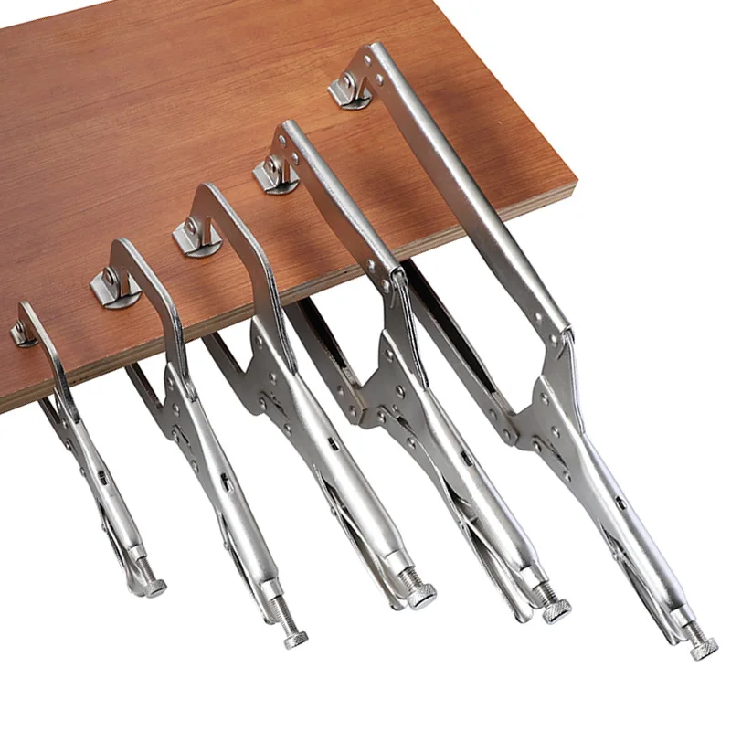 

6"/9"/11"/14" Locking Quick C Clamp Vise Grip Welding Pliers Round Wood Locator Clips With Swivel Pads Clamping Pliers