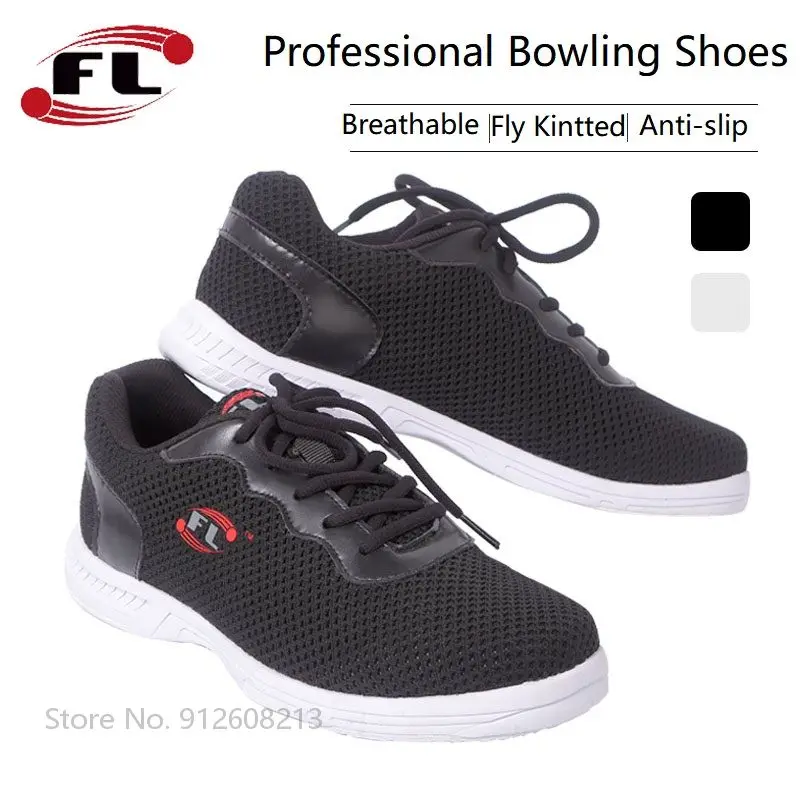 Professional Lightweight Bowling Shoes Fly Kintted Breathable Bowling Sneaker for Men Women Anti-slip Sole Trainer Size 35-46