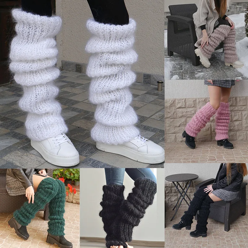 Mohair Leg Warmers Solid Color Long Knee-high Socks Women Winter Warm Fashion Casual Pile Socks Cover Long Over The Knee Socks