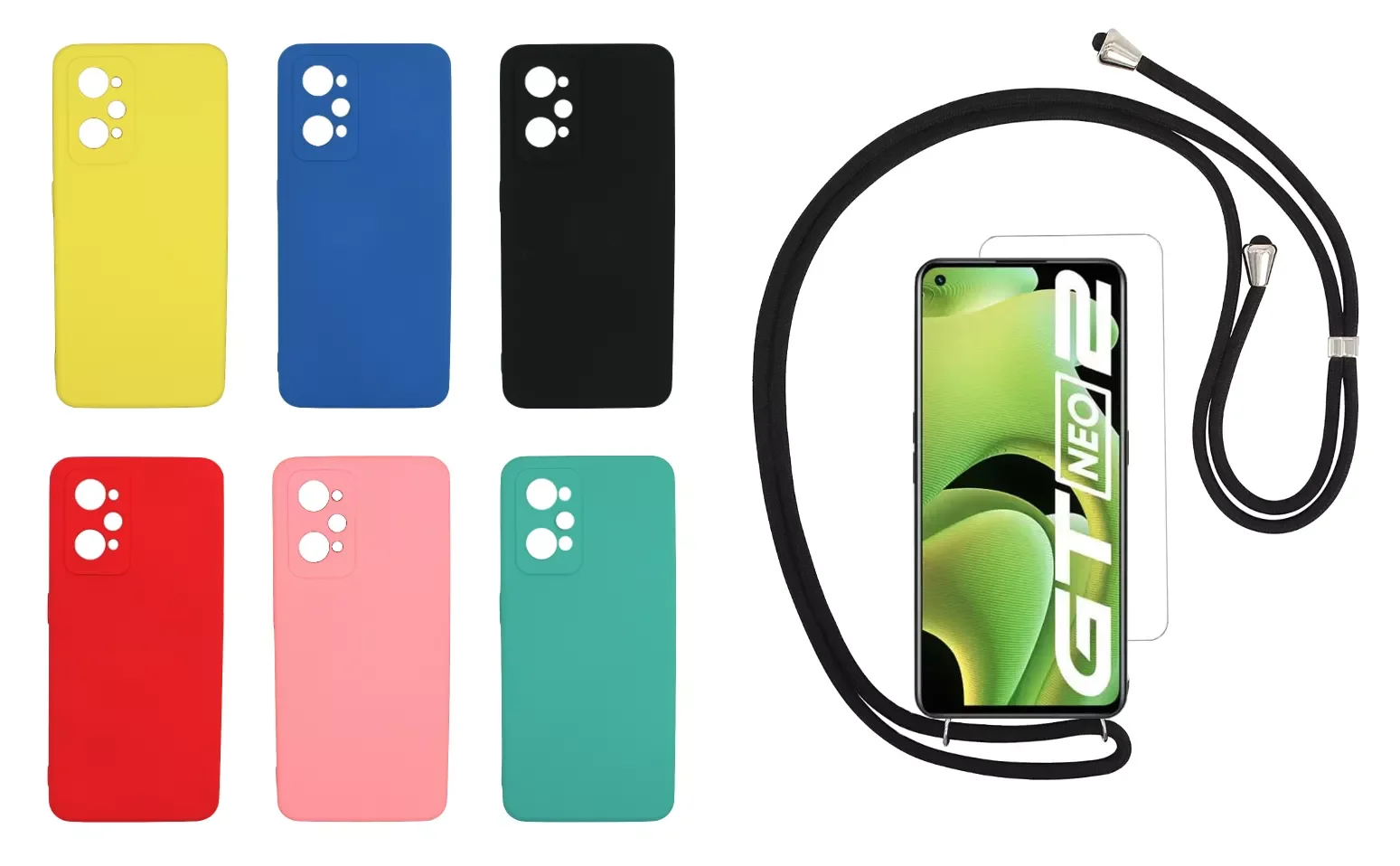 

2023NEW Ultra Soft silicone shell case pendant Cordon for realme GT Neo 2 (5G) + optional Protector
