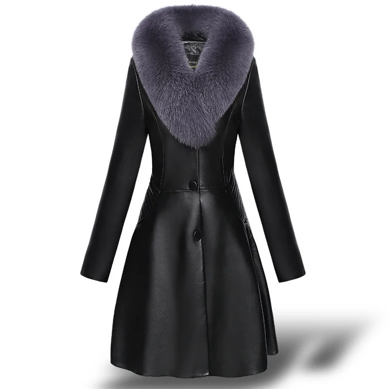 

2023Leather jacket,Real Sheepskin Jacket Women Fox Fur Collar Learher Coats Warm Slim Down Cotton Real Female Jackets Mujer Chaq