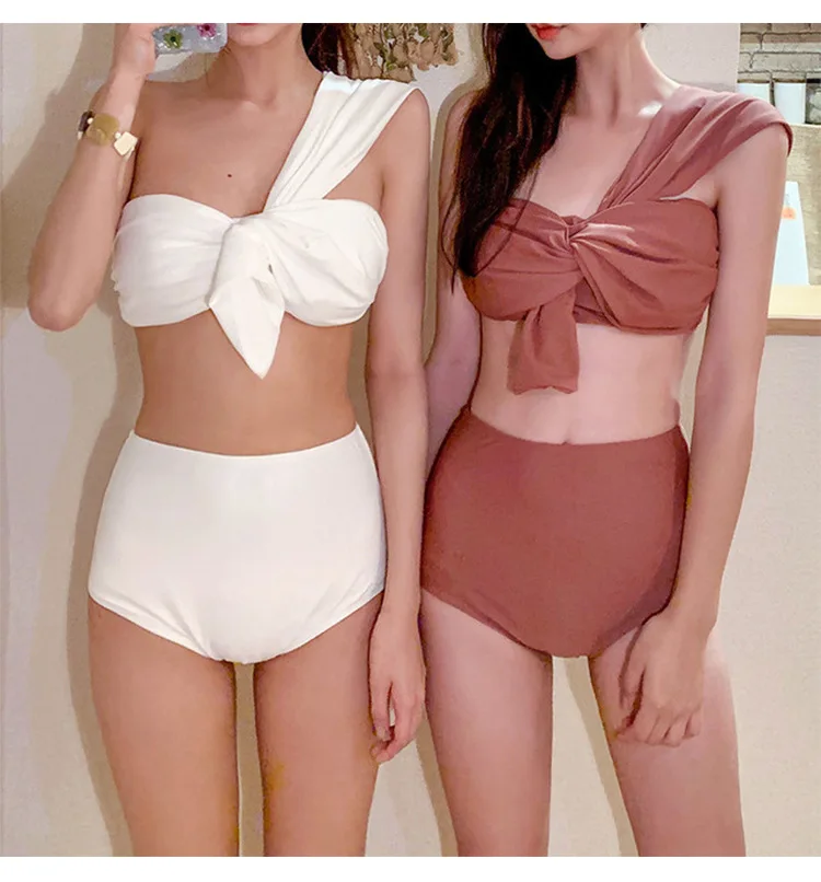 

PEDDNEY Sexy One Shoulder Bikini Textured Swimwear Women 2022 High Cut Swimsuit Women Bathing Suits Solid Brazilian Bikinis Set