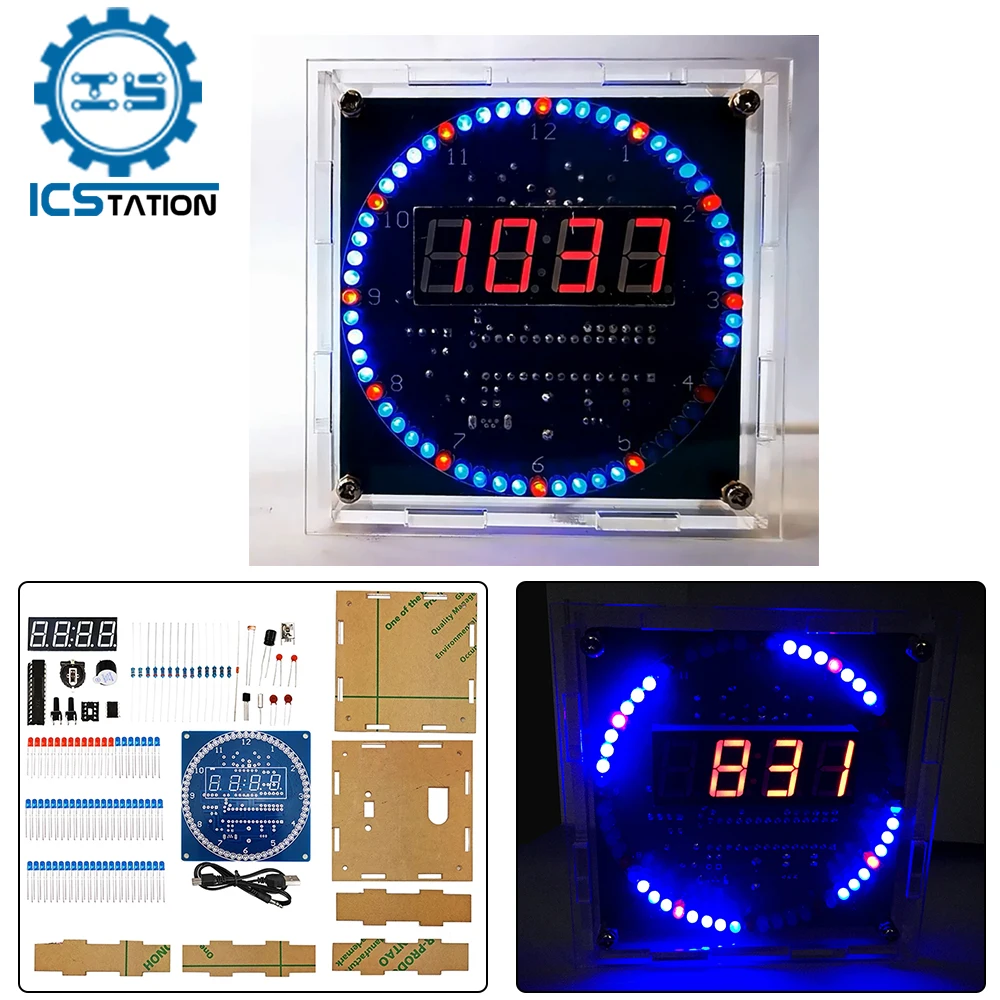 

DIY Electronic Rotating Digital Alarm Clock Kit LED Display Temperature Controller Module C51 SCM Soldering Project Practice