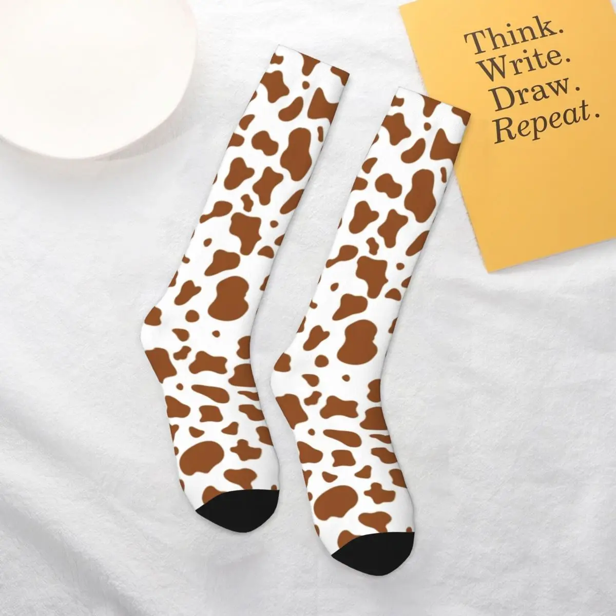 

Brown Cow Print Pattern Socks Aesthetic Mooo Graphic Animal Spring Soft Mid Stockings Large Chemical Fiber Pretty Youth Socks