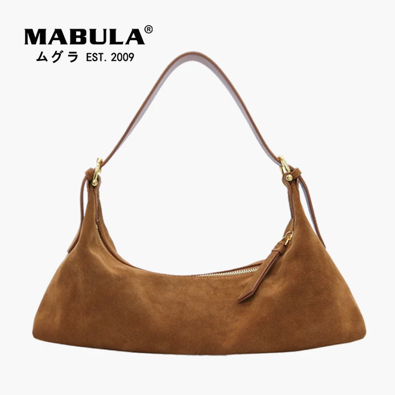 MABULA Genuine Leather Women Shoulder Bags Simple Design Vintage Suede Handbags Female Phone Purse Small Totes Underarm Bag