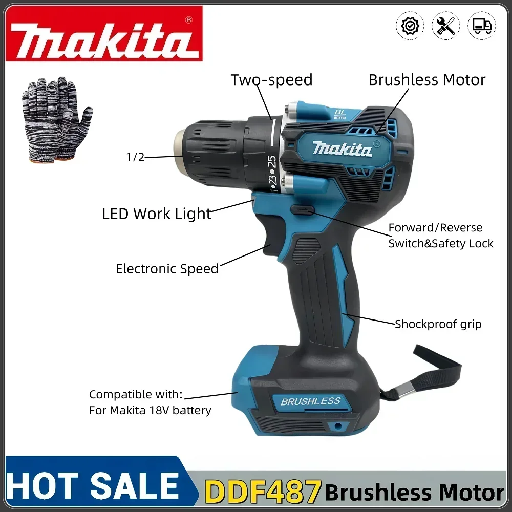 Новинка 2024 Makita DDF487 отвертка аккумуляторная ударная дрель 18 В LXT электрический