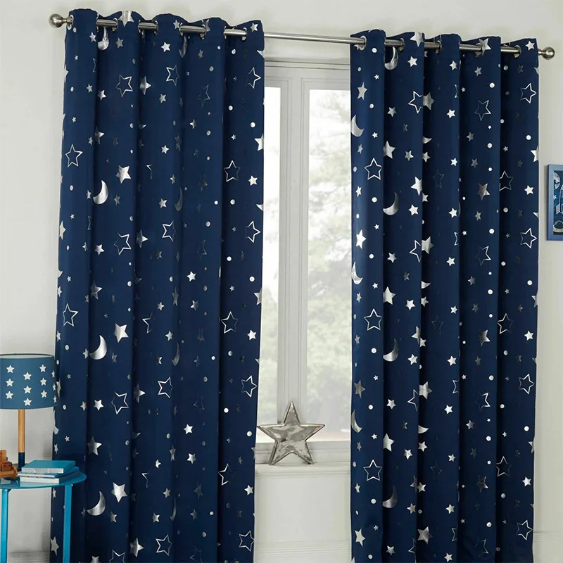 

Silver Stars and Moons Print Curtains Beige Pink Navy Color for Kids Room Babys Room Heat Insulation 90% Blackout