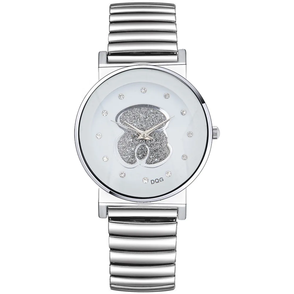 New Fashion Luxury Bear Silver Elastic Strap Quartz Watches For Women Men Casual Simple Couple Wrist Watches Clock Gift