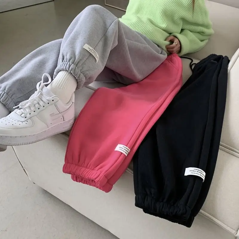 

Lady Warm Fleece Winter Pants for Women Plush Sweatpants Elastic High Waist Loose Clothes Fashion Teens Casual Streetwear