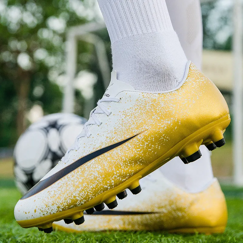 Outdoor White Golden FG/TF Children's Football Boots Kids Soccer Shoes Cleats Low-cut Futsal Football Spikes Sneakers Men Women