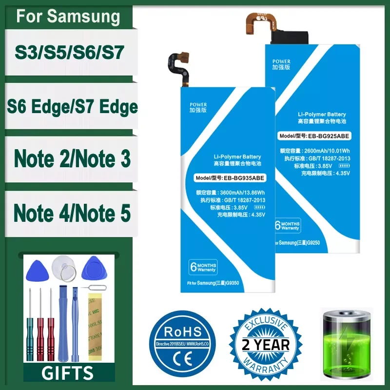 

NEW2023 XDOU EB-BG920ABE EB-BG925ABE EB-BG930ABE EB-BG935ABE Battery For Samsung S6 S7 Edge S5 S4 S3 Note 2 3 4 5 Note5 Note4 No