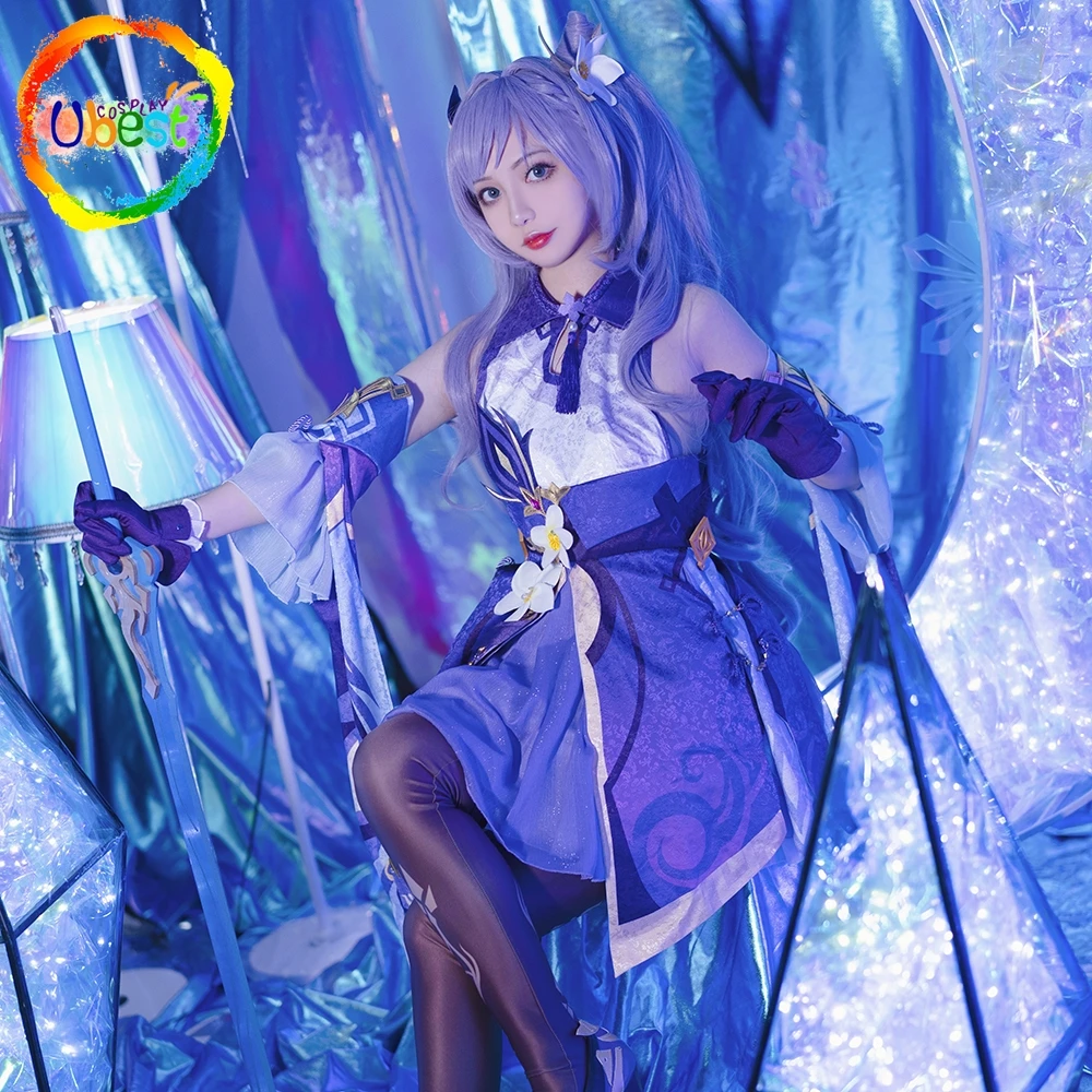 

Genshin Impact Keqing Costume Cosplay Suit Shoes Wig Outfit Ver 2