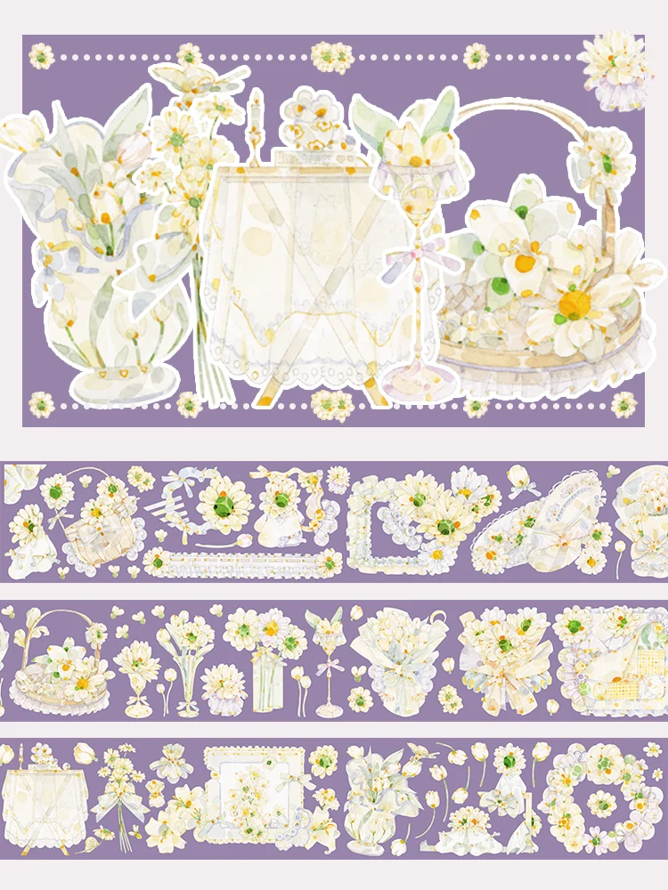 

Charming Little Daisy Laser Silver PET Special Oil Washi Tapes Junk Journal Masking Tape DIY Scrapbooking Washi Sticker