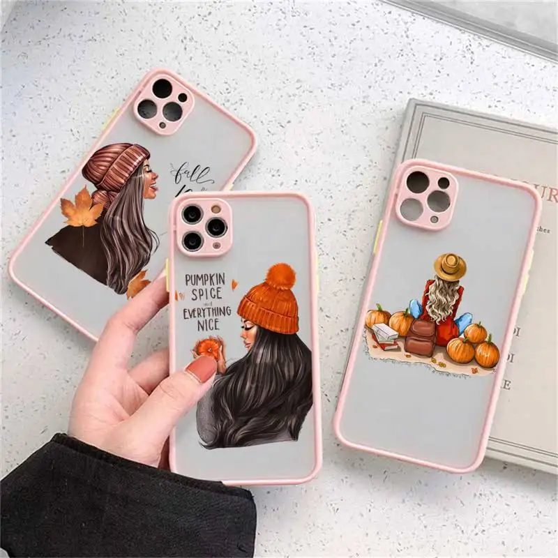 

autumn pumpkin girl fall maple leaf Phone Case matte transparent For iphone 11 12 13 7 8 plus mini x xs xr pro max cover