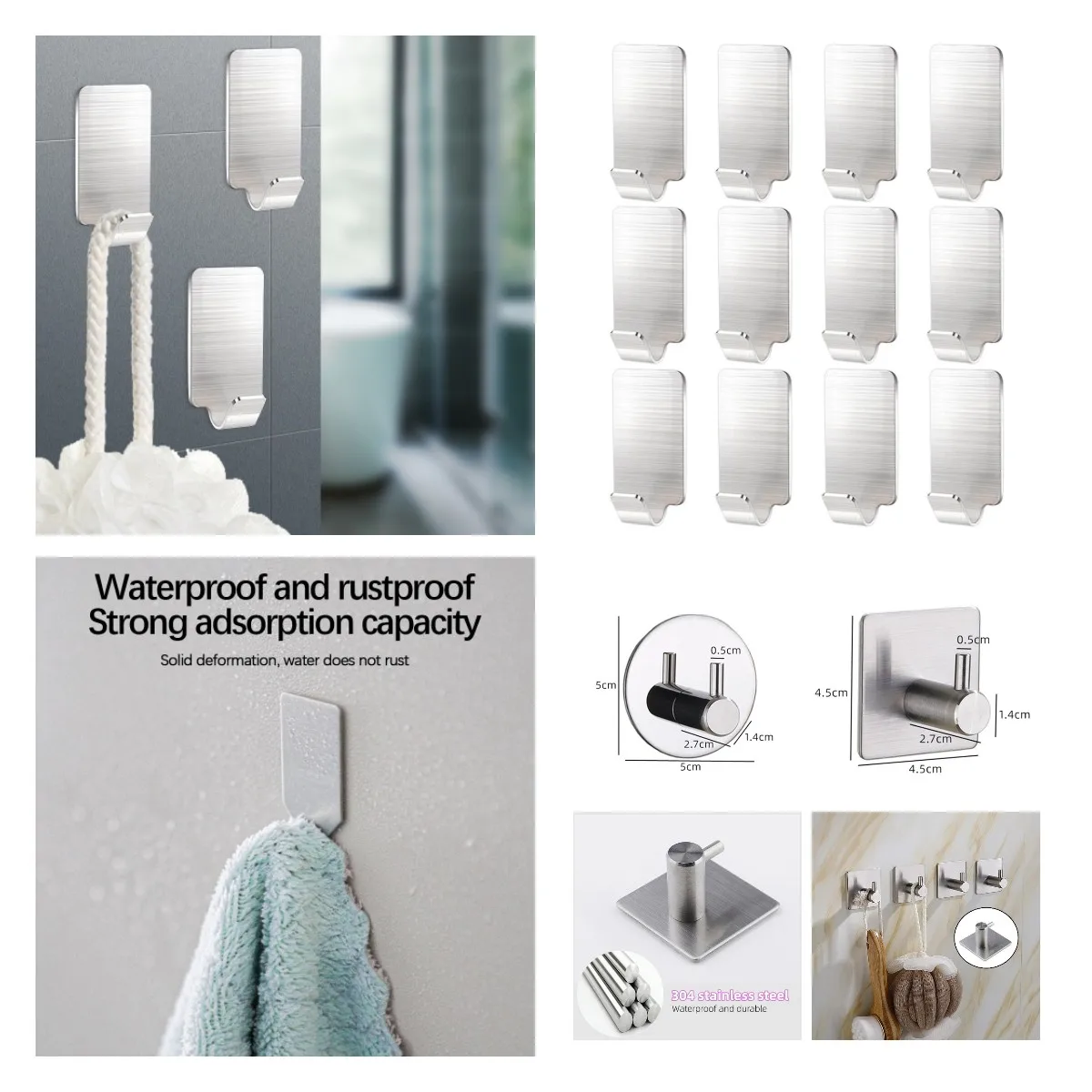 

12/8 шт., самоклеящиеся крючки из нержавеющей стали