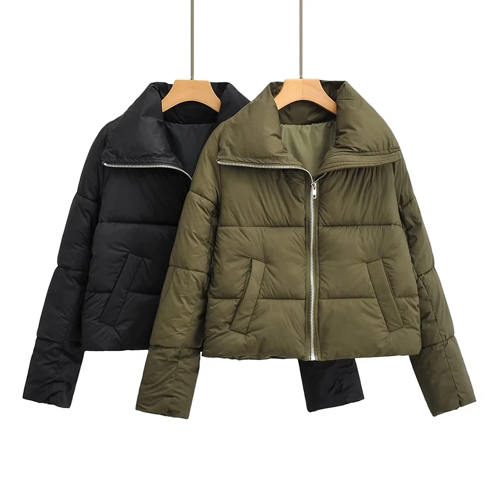 

Women's New Hand Stuffed Cotton Short Padded Jackets Fashion Retro Zipper Temperament Female Chic Long Sleeve Jacket Femme Mujer
