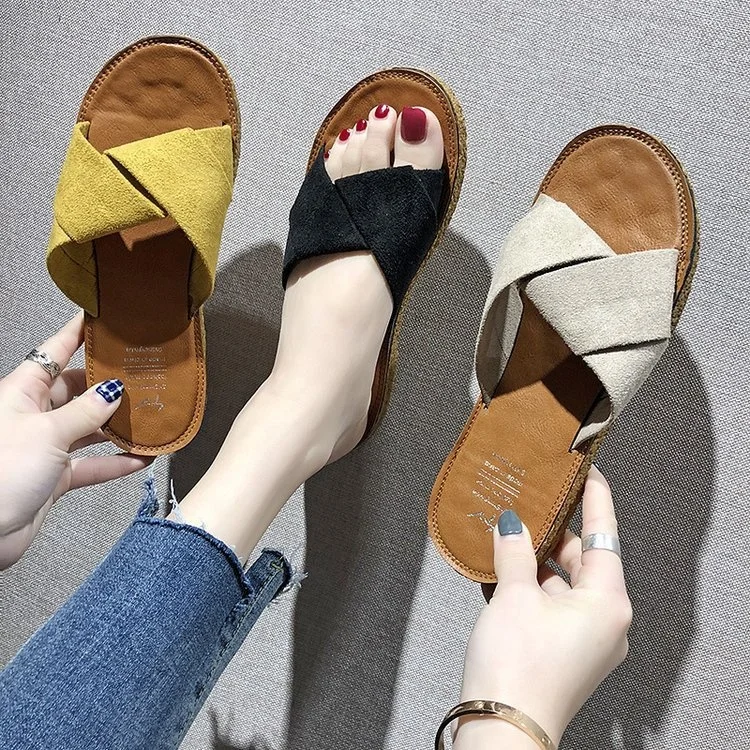 

Women's Outside Slippers Female All-match Flat Bottom Beach Soft Bottom 2020 Sandals Woman New Fashion Slippers