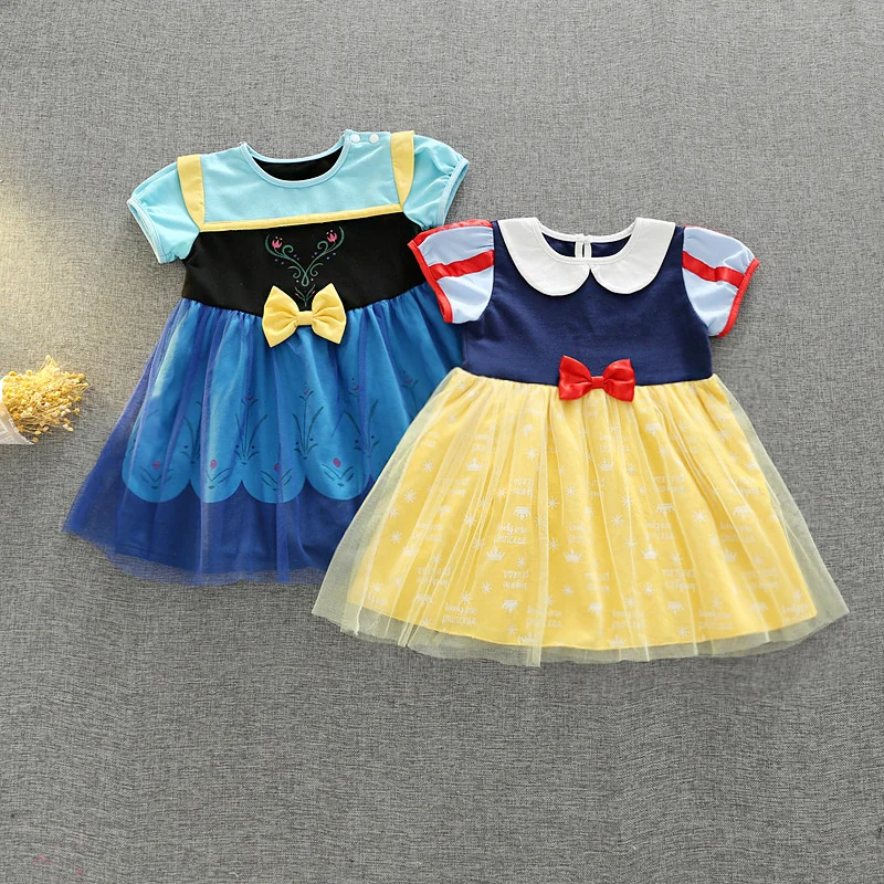 2020 Girls Princess Dress Kids Fashion Vestidos Meninas Flower Embriodery Party Short Sleeve Floral Bow Decor Dresses