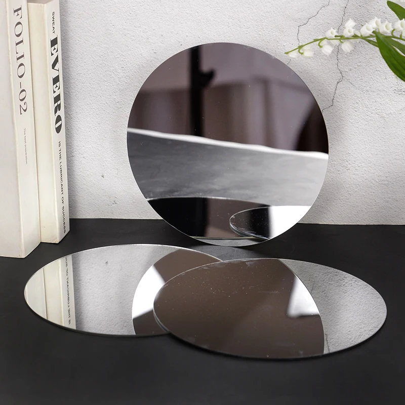 

20cm Silver Acrylic Round Mirror Safe Tray Wedding Event Party Home Table Candle Centerpiece Decoration Photographic Background