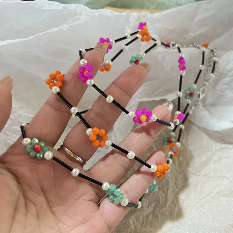 

Hot Sale High Quality Colorful Flowers Short Clavicle Chain Choker Necklace For Women Girls Y2k Jewelry 2023 Trend Bijoux Gift