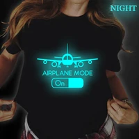 funny pilot flying airplane mode t shirts women summer cotton harajuku short sleeve o neck streetwear luminous black t shirt