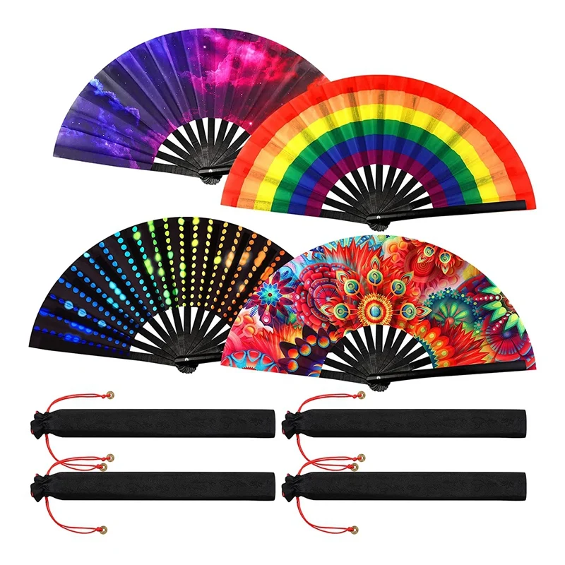 

Best 4 Pieces Hand Fan Folding Fans Craft Hand Fans For Women Holographic Hand Fan Performance Hand Fan With Chinese Style