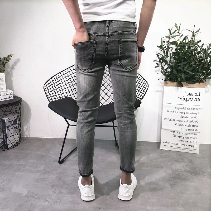 Оптовая продажа 2022 корейские модные мужские серые джинсовые облегающие колготки