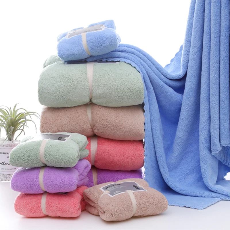 

2 Pcs Bath Towel Set Soft Coral Fleece Well-absorbing 70*140 cm and 35*75 cm for Home Hotel Bathroom Cleaning Hair Shower