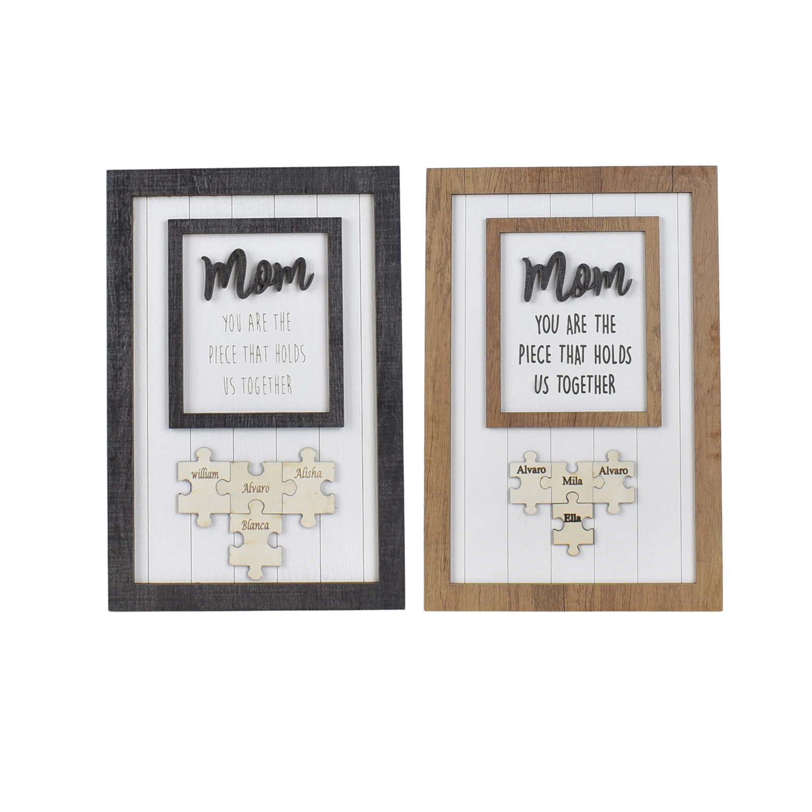 

Mother's Day Wooden Ornaments Personalized Picture Frame Home Table Centerpiece Decor Wood Name Puzzle Plaque Gift For Mom