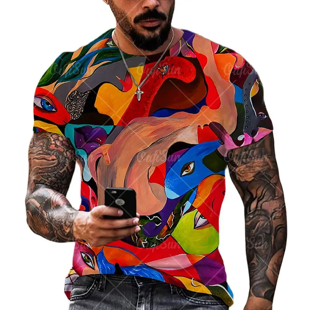 

Футболка мужская с принтом иллюстрации персонажа, Повседневная рубашка оверсайз с круглым вырезом и коротким рукавом, удобный уличный Топ, ...