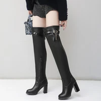 Women Over The Knee Boots FashionThick High Heel Platform Black Shoes Woman Dress Party Long  Thigh High Boots Plus Size 50 T7-5