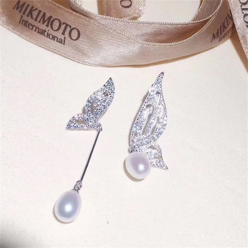 

DIY pearl earring accessories S925 sterling silver earrings with empty butterfly fit 8-10mm beads