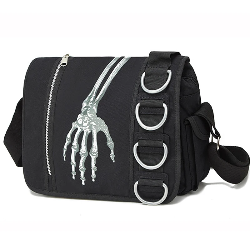 

Модная крутая трендовая сумка-мессенджер в стиле панк с клапаном дизайнерские сумки-скелетоны для женщин холщовые большие повседневные ви...