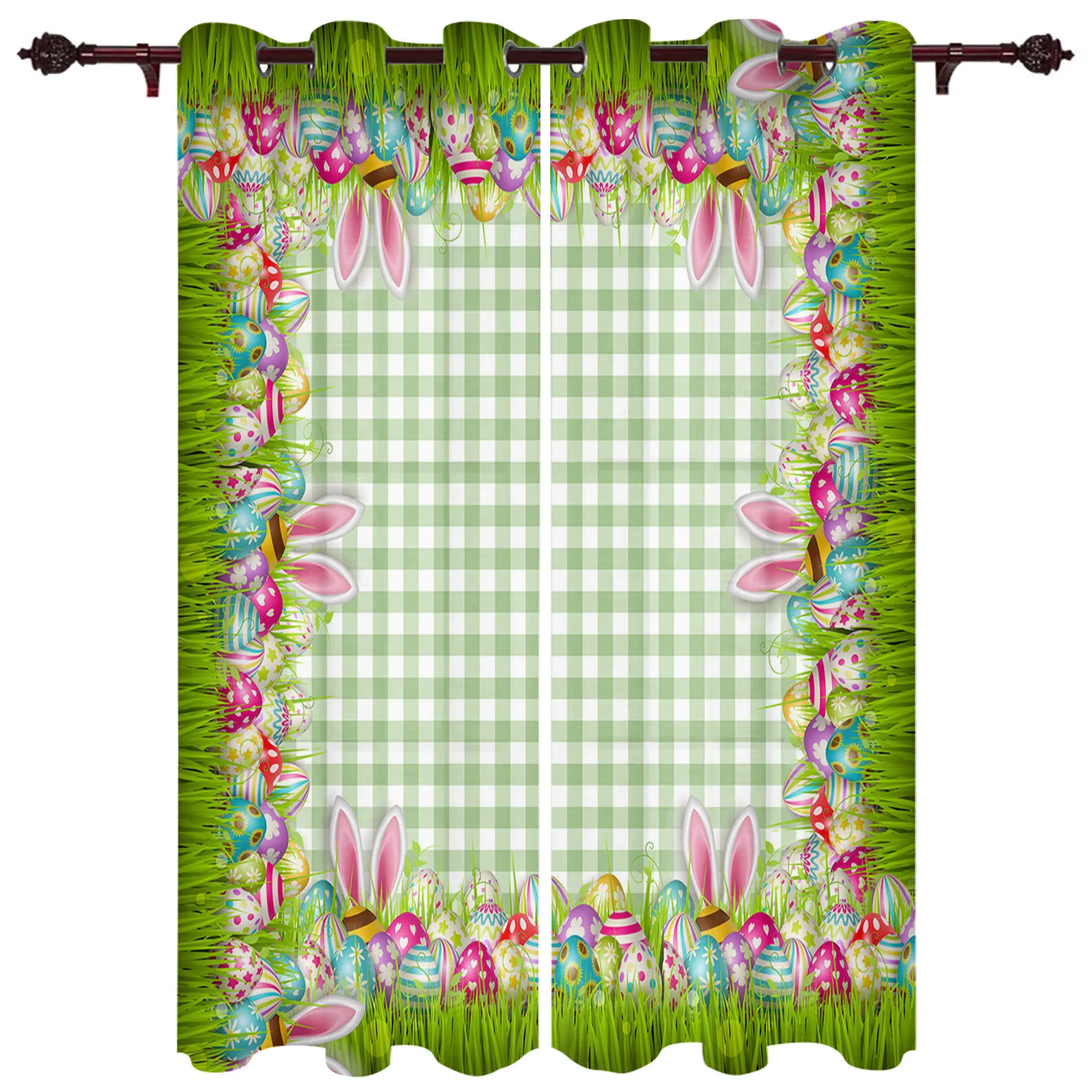 

Пасхальные зеленые клетчатые занавески в виде яйца кролика с ушками кролика, занавески на окна гостиной, спальни, занавески на балдахины
