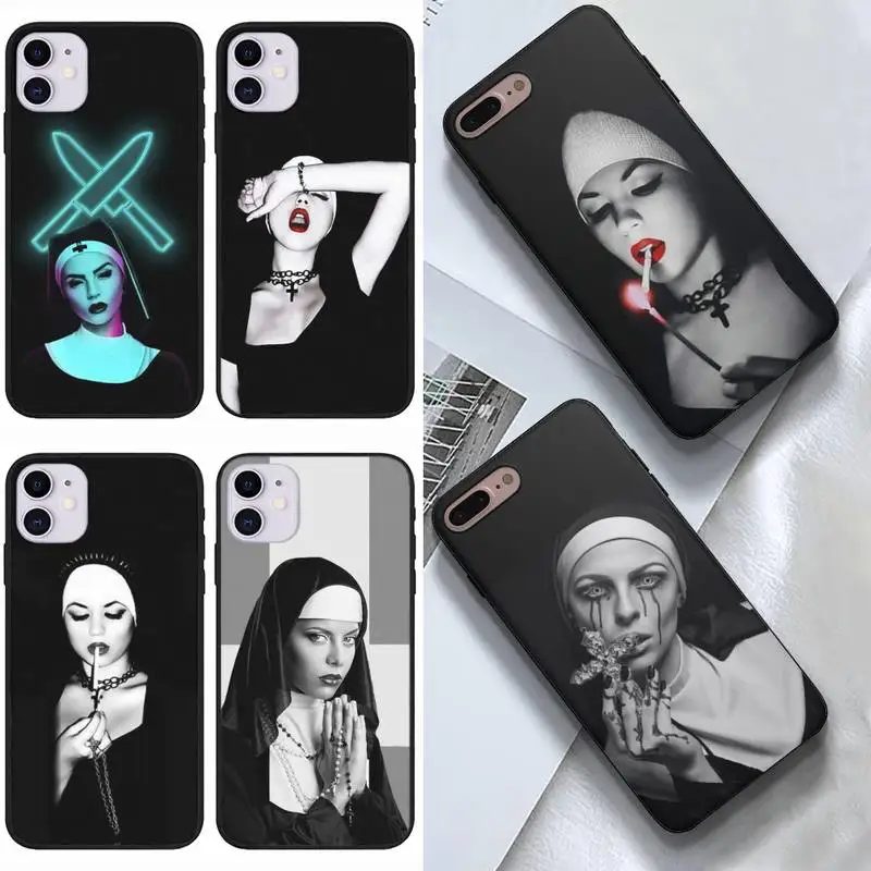 

Sister Nun Sexy Girl Smoke Phone Case Fundas Shell Cover For Iphone 6 6s 7 8 Plus Xr X Xs 11 12 13 Mini Pro Max